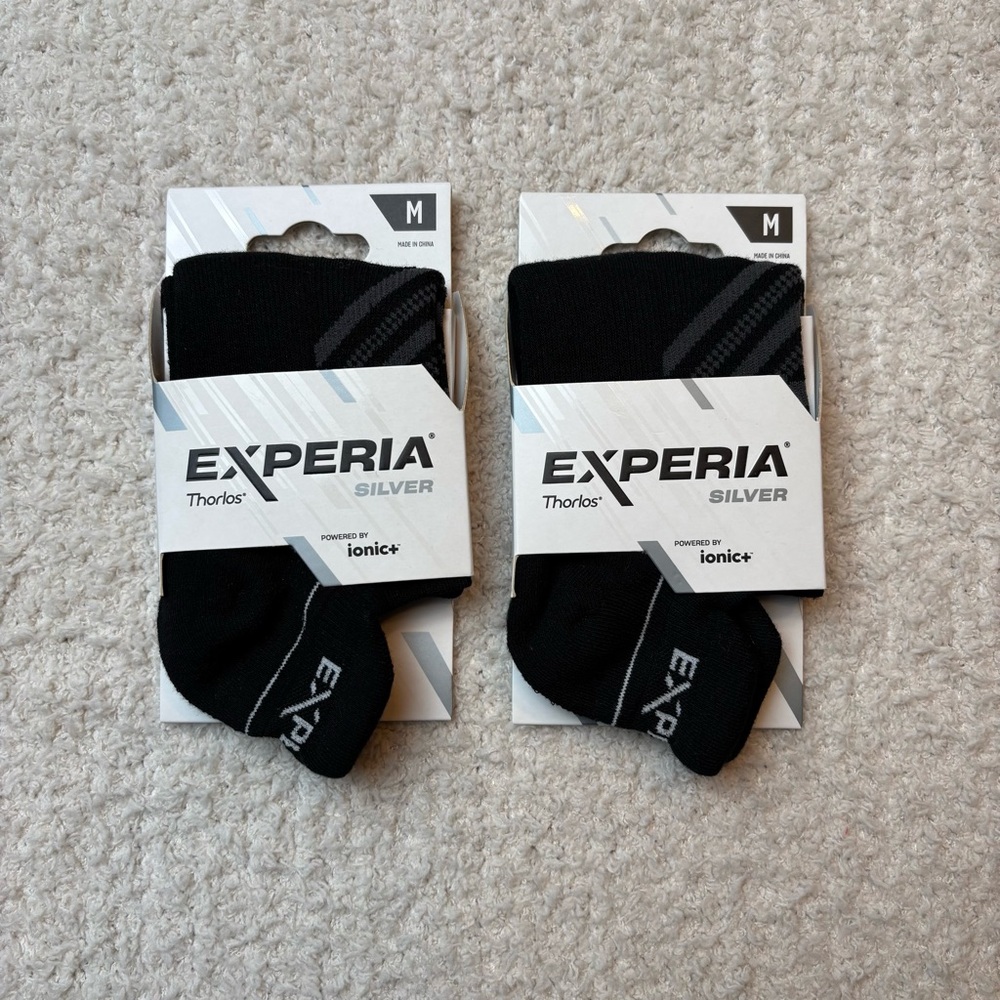 Thorlos Experia Silver Socks Unisex Med Black Arch Support Cushioned Breathable‎